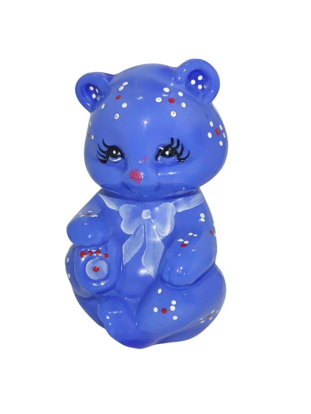 Fenton Sitting Bear USA 3 3/4 Inch Periwinkle 5151 Hand Painted OOAK C. Mackey